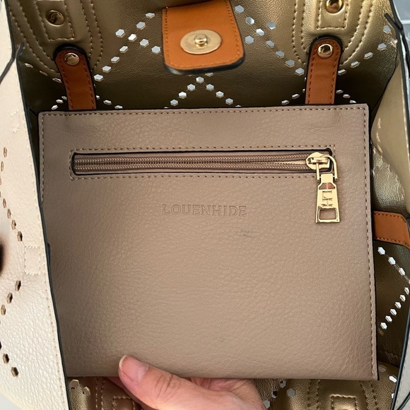 Louenhide Baby Bermuda Tote Bag Cut Outs Vegan Leather Putty New Contemporary - Picture 5 of 9